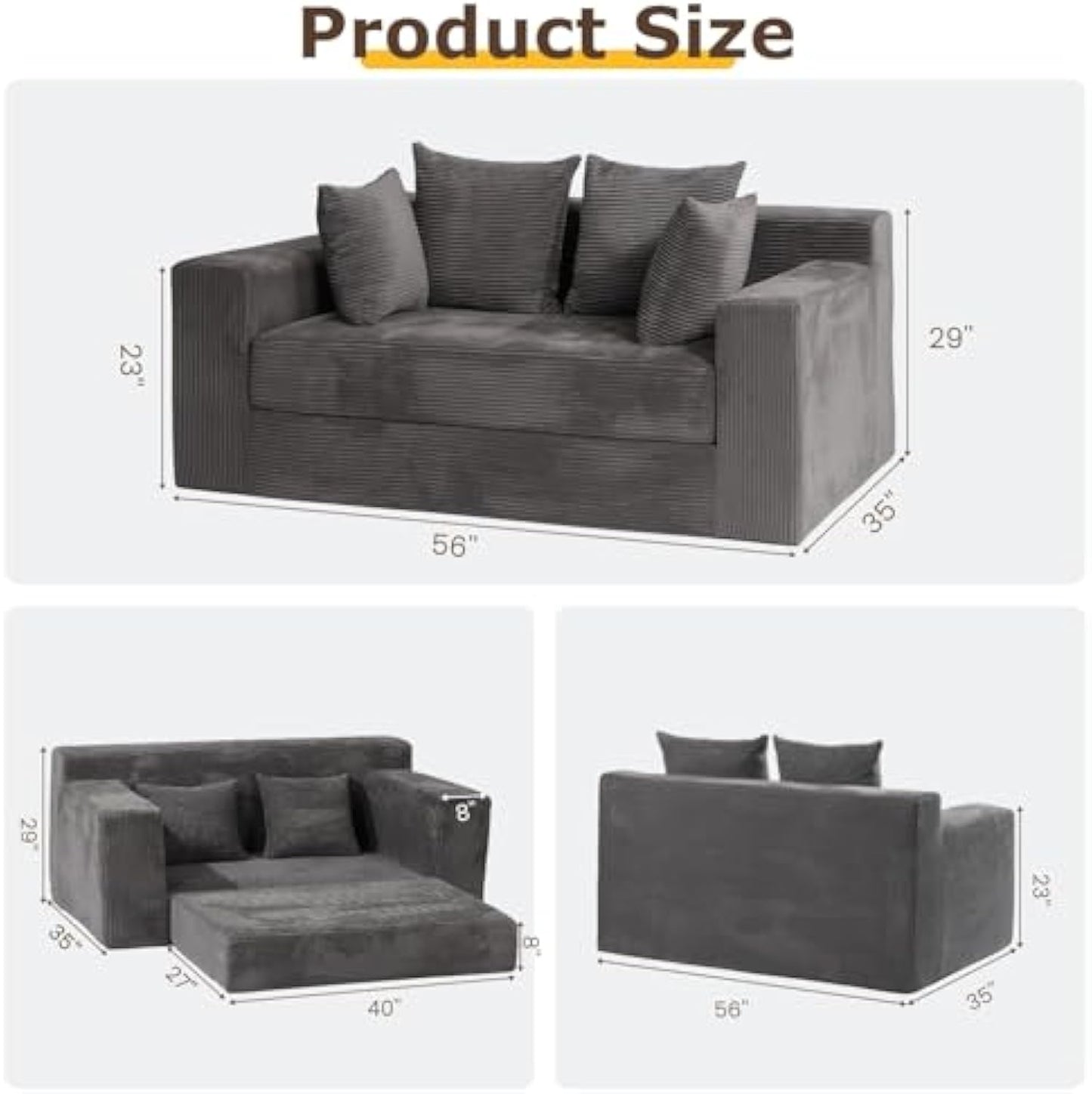 3-in-1 Convertible Loveseat Sofa