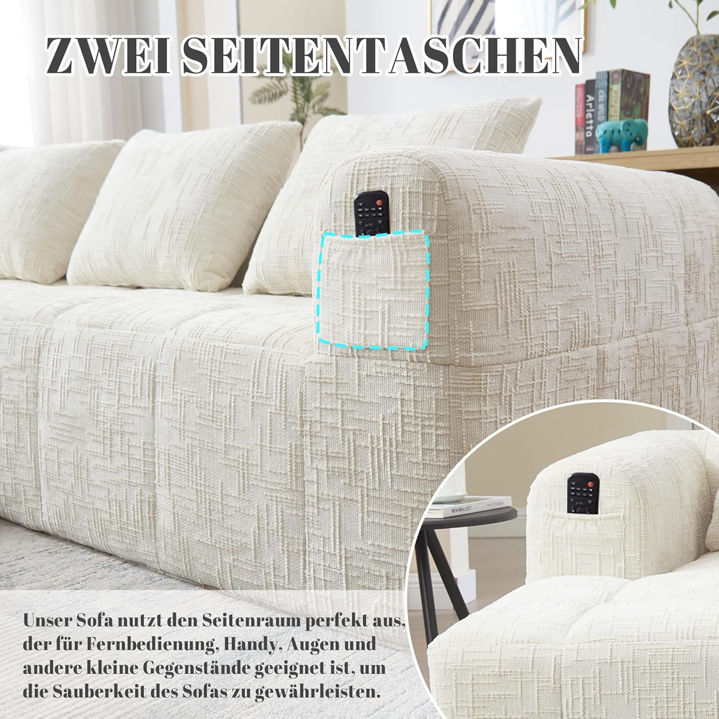 6-Color Modular Sofa Set –Built-In Pockets for Remotes, Magazines & More
