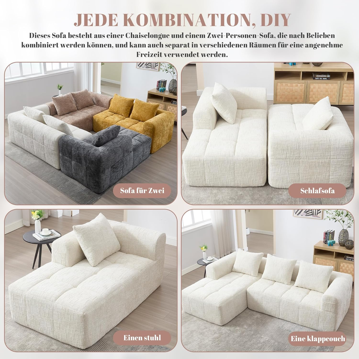 6-Color Modular Sofa Set –Built-In Pockets for Remotes, Magazines & More