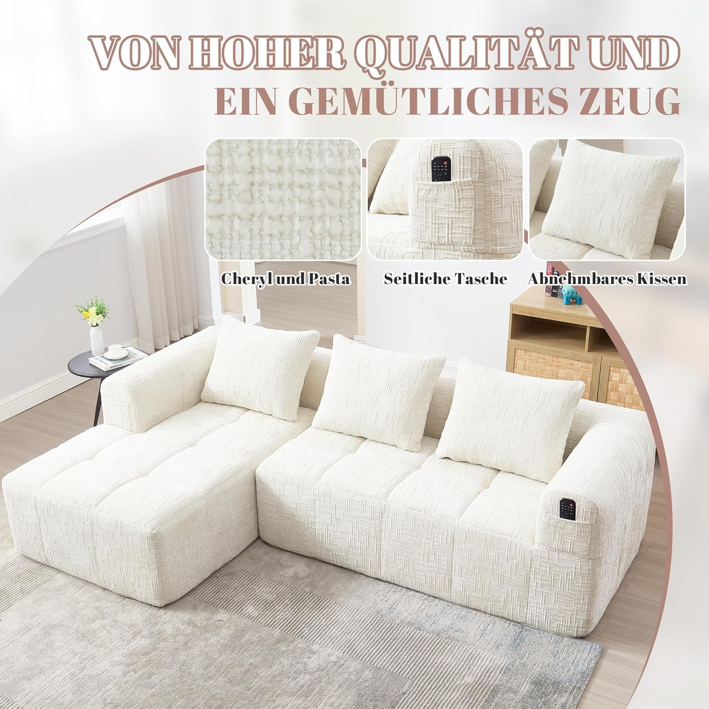 6-Color Modular Sofa Set –Built-In Pockets for Remotes, Magazines & More