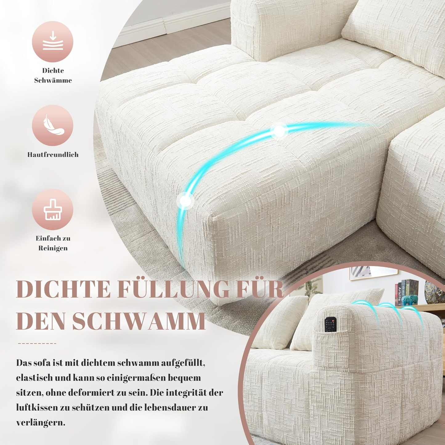 6-Color Modular Sofa Set –Built-In Pockets for Remotes, Magazines & More